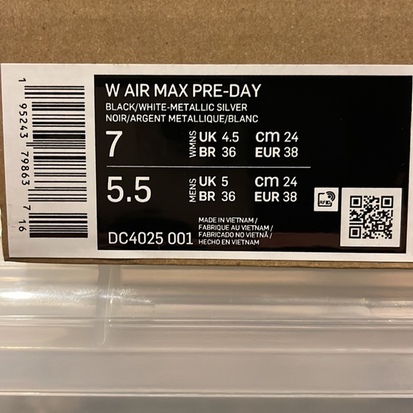 New NIKE Womens Air Max Pre-Day in Black/White-Mettalic Silver - Picture 16 of 16